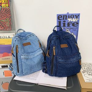 Dhl50pcs mochila sacos denim simples grande capacidade multifuncional protable esporte saco de viagem azul claro escuro