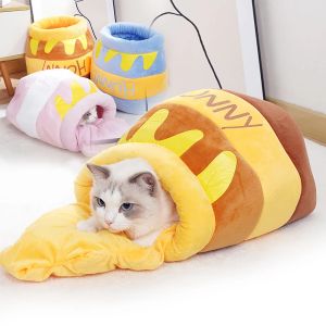 Mats Cat Bed Honey Jar Shape House Yellow Blue Pink Pet Accessories Four Seasons Plush Mat Soft Pet Nest For Small Cats Dog Cushion