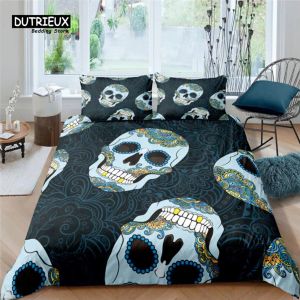 Set Home Living Luxury 3D Sugar Skull Bedding Set Comfortable Duvet Cover Set Kids Bedding Set Queen and King EU/US/AU/UK Size Sheer Curtains