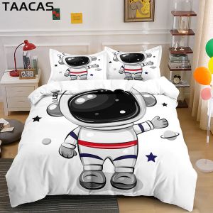 Set di biancheria da letto grafica da cartone animato per ragazzi 3d simpatico astronaut auto per bambini cuscino per copripiumino singolo set di letti a doppia dimensione a doppia taglia