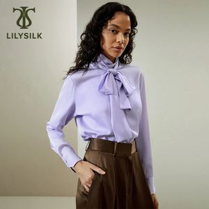 Lilysilk Silk Bluzka For Women Spring Edition Neckline Turtleeck Top Mankiet Button Luksusowa koszula 240226