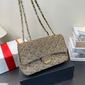 CF Designer Womenshoulder Bag 25 cm słomka diamentowa złota sprzęt metalowy klamra luksusowa torebka Matelasse łańcuch crossbody torebka makijażowa torebka Khaki mody