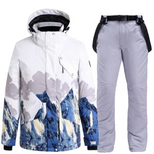 Jackets novos ternos de esqui de roupas de neve quente para homens, casais, casais à prova d'água do vento, traje de esqui à prova d'água à prova d'água, macacão