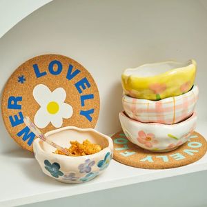 Креативная керамическая миска неправильной формы, сделанная вручную, в стиле «девчачье сердце», прекрасная десертная миска для йогурта, овсянка для завтрака, миска «птичье гнездо» 240223