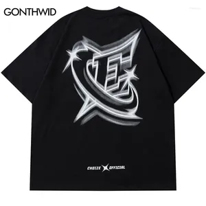 Men's T Shirts Men Streetwear Tshirt Letter Star Aesthetic Graphic T-Shirt Oversized Black Casual Shirt 2024 Harajuku Hip Hop Tops Tee