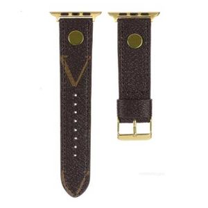 Designer de moda pulseiras de relógio de couro genuíno para Apple Watch Strap 38mm 40mm 41mm 42MM 44mm 45 49MM iWatch 3 4 5 6 7 8 Series Band Designer Flower Black Golden Link Chain W