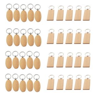 Keychains 40 Pcs Blank Wooden Key Chain DIY Wood Tags Gifts Yellow 20 Oval & 20 Rectangle1293H