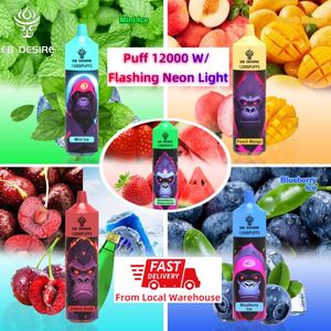 Eb Desire Puff 12000 15000 10000 9000 puf 9K 12K 15K Puflar Tek kullanımlık vape Desechable AB ABD Yerel Depo 25ml Led Neon Işık 600mAh Batarya Randm Tornado 9K VAPER