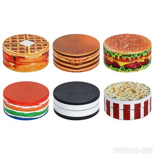 Grinder Metal Zinc Alloy Smoking Herb 50mm Grinders 2 Parts Layers Tobacco Cigarette Herbal Spice Crusher Miller Hand Mills Cookies Hamburgers Food Popcorn Cake DHL