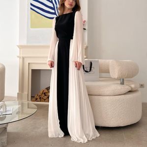 Vintage Arabic Round Neck Evening Dresses Long A Line Long Sleeve Chiffon Formal Prom Party Gown Robe de soiree for Women