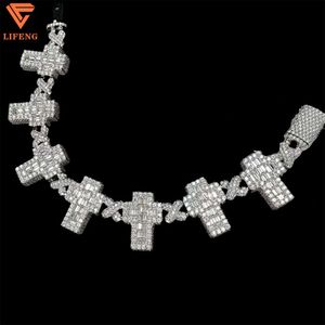 Ny ankomst 8mm Moissanite Cross Letter Cuban Link Chain Hiphop Jewelry S925 Pass Diamond Tester Iced Out Cuban Armband för män