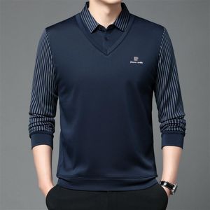 2024 Herren-Poloshirt, Herbst und Winter, neuer Trend, volles Revers, lange Ärmel, gefälschte zwei Herren-Strick-Basishemden, Tiktok, das gleiche Polo