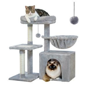 Skrapare Small Cat Tree Cat Tower med lägenhet Hammock Cat Scratcher Scratching Post för kattbädd Hem Cat Accessories Cat Toy Pet Möbler