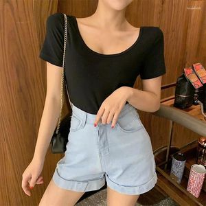 Koszulki damskie Czarna samica Kobieta Koszula z krótkim rękawem Top Backless Seksowna letnia bawełniana koszulka Duża T-shirt dziewczyna tee femme xxl