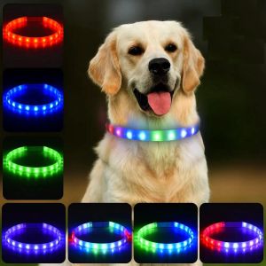 Coleiras luminosas iluminadas para cachorro, led brilhando no escuro, usb, recarregável, resistente à água, segurança, caminhada noturna, piscante, 65cm