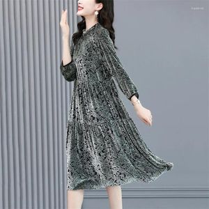 Casual Dresses Golden Velvet Dress Autumn/Winter Noble Luxury Temperament High End Fashion Foreigner Long Women A-line kjol