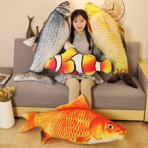 Cushions New Nice 3D Simulation Clownfish Lifelike Fish Plush Toys Soft Goldfish Stuffed Sofa Pillow Cushion Creative Gift Funny Decor