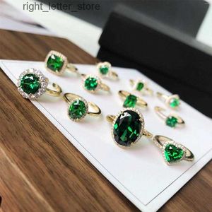 Rings Wedding Rings Korean Emerald Gold Ring For Elegant Women 2023 Luxury Geometric Green Gemstone Adjustable Finger Bride 240229