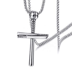 Wolf Tide Baseball Cross Charm Necklace New Fashion Stainless Steel Chain Sports Fan Pendant For Men And Women Jewelry Accessories Wholesale Bijoux Collar