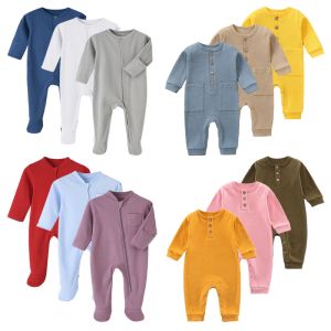 Socks Newborn Baby Sleepsuits Ins Pamas Sleepwear Sleepers Footies 100% Cotton Autumn Spring Zipper Ropa De Bebe Grows with Socks