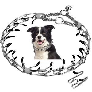 Collari Collare per cani Strozzatore Collare da addestramento per cani con pizzico in acciaio inossidabile con punte in gomma comfort Collana regolabile in metallo argento con punte per animali domestici