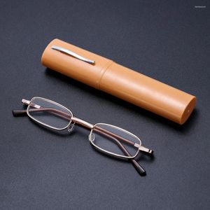 Solglasögon kompakt bärbar lätt smal läsglasögon glasögon läsare för män kvinnor med penna clip tube fodral