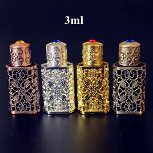 Bottle 4pcs/24pcs 3ml Antiqued Metal Perfume Bottle Empty Arab Style Alloy Hollow Out Essential Oils Bottle with Glass Dropper