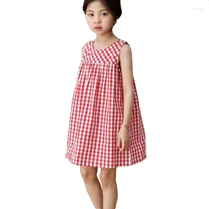 Abiti per ragazza 2024 Abiti estivi per bambini in cotone 4-14 anni Ragazze Plaid rosso sciolto senza maniche Ragazzi Abiti casual Bambino Bohemian