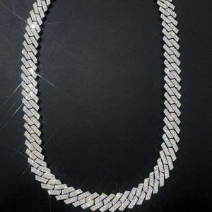 الذهب الأبيض الحقيقي الصلب ثقيل 20 بوصة مخصصة الاسم المخصص المشبك الماس سلسلة كوبية