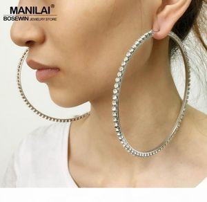 Cała Manilai Luksusowa średnica 100 mm Big Crystal Hoop Kolczyki Oświadczenie Biżuteria Kolczyki dla kobiet ślub Brincos7909636