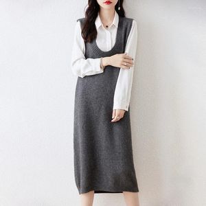 Casual Dresses Autumn Winter Women Sleeveless Long Sweater Waistcoat Wool Knit Pullover Lady Thicken Loose Warm Vest
