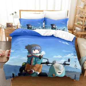 sets Yuru Camp Bedding Set Single Twin Full Queen King Size Bed Set Teenager Bedroom Sheet set 3D Print Anime bed sheet set