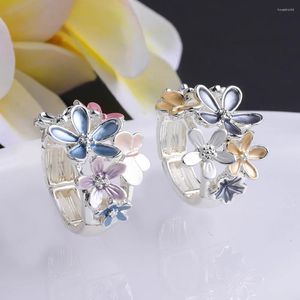Cluster Rings MeiceM Design Enamel Flower For Girls Trendy Charming Alloy Silver Color Women's Luxury Brand Adjustable Ring