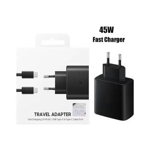 ABD AB fiş Duvar Süper Hızlı Şarj Cihazı USB C Samsung PD 45W Şarj Cihazları Galaxy S20 S21 S22 S23 Ultra/ Note10/ Note 10 Plus Not 20 Güç Adatper 5A US AB, Kutu Hızlı Şarj Cihazı