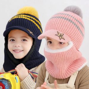 Set Winter Baby Children Cute Sticked Plush Scarf Hat Twopiece Double Fleece värme pojkar flickor mjuk utomhus vindtät hatt barn hatt