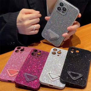 電話ケース豪華なキラキラiPhone 15 15 Plus 14 Pro Max 13 12 11 Bling Sparkling Linestone Diamond Jeweld 3D Crystal TriangleP女性カバー