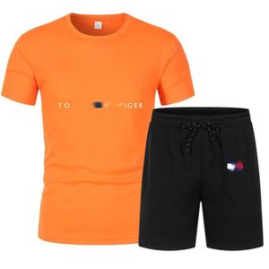 Hilfigers t-shirt designer lyxiga modemän toppkvalitet set mesh t-shirt shorts tvådelar sportkläder fitness träning kör snabb torkning t-shirt set