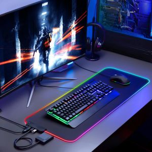 Pads Mairuige DIY RGB 4Port USB Hub LED Large Size Mousepad Customized Personalized LED Illuminated Mouse Pad Custom Image Mouse mat