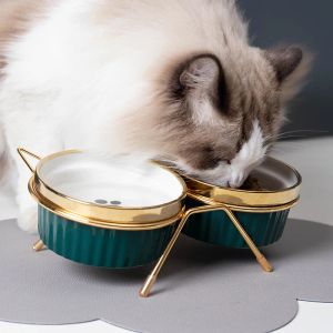 Supplies Ulmpp Cat Ceramic Bowl Pet Feede with Metal Stand Elevated Kitten Puppy Food Feeding Raised Dish Safe NonToxic Dog Supplies