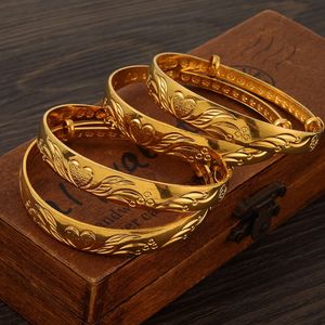 4PCS 24K 65 mm Dubai Women Jewerlry Bliski Wschód złoty kolor Banles Etiopian Arabia Mesh Bracelets Prezenty ślubne 240223