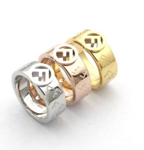Band Rings Made in italy 7MM Original engrave designer hollow F Ring Extravagant 18K Gold Silver Rose Stainless Steel letter Rings Women men wedding Lady Jewelry 6 7 8 9