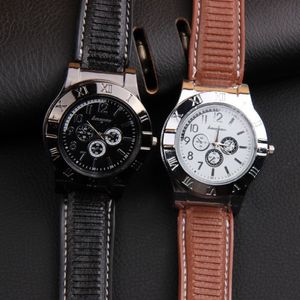 2019 New Flameless Rechargeable USBタバコライターウォッチRelogio Masculino Clock Lighter Men's Quartz Wristwatch Kol Saa208f