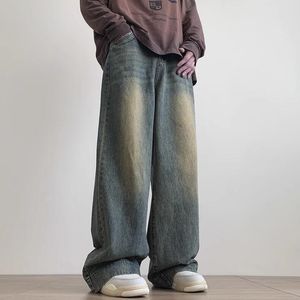 Jeans da uomo Streetwear Y2k Hip Hop Cartoon stampa grafica Pantaloni larghi vintage blu Uomo Donna Pantaloni a gamba larga a vita alta