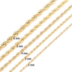 Corrente de corda banhada a ouro, de alta qualidade, aço inoxidável, colar para mulheres, homens, moda dourada, corda ed, joias, presente 2 3 4 5290q
