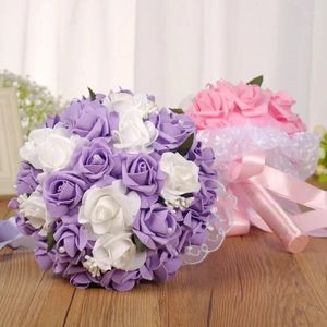 Kwiaty ślubne bukiety ślubne bukiety jedwabne sztuczne róże boutonniere małżeństwo druhna