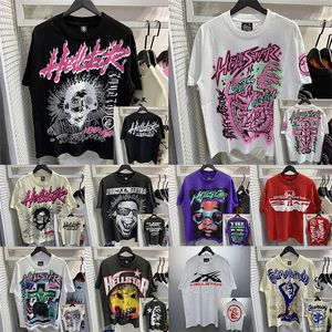 Hellstar gömlek erkek tişörtleri kısa kollu tee yenilikçi yıkanmış kumaş sokak grafiti yazı folyo baskısı erkekler kadınlar sokak kıyafetleri hip hop moda cehennem s-shirt