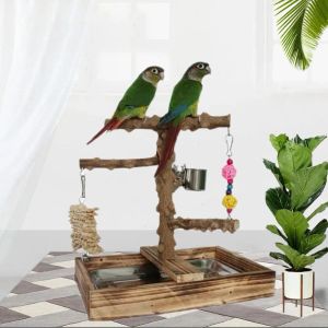 おもちゃYouzi Parrot Wooden Plays Stand PRCH多機能クライミングラダーおもちゃ鳥のケージアクセサリーを救う退屈のため