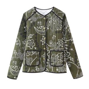 Parkas Yenkye 2023 Autumn Winter Women Flower Print quiltad jacka kappa långärmad paket Kvinnlig vintage ytterkläder