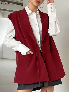 Gilet ZANZEA Elegante giacca con lacci Donna Gilet senza maniche Moda Colletto con bavero Gilet Stile coreano Giacche da serbatoio Capispalla oversize