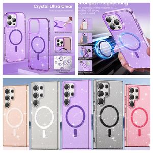 Capas magnéticas de carregamento sem fio para iPhone 15 Plus 14 13 Pro MAX 12 11 Ímã Plástico rígido PC Soft TPU Fashion Bling Glitter Sparkle Clear Fashion Phone Back Cover